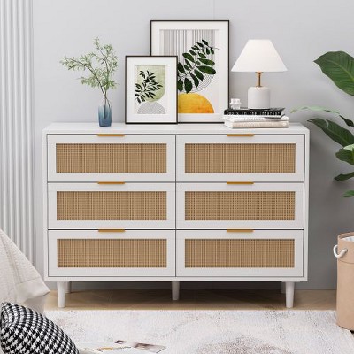 Rattan Storage Cabinet Rattan Drawer, CENGHU 6-Drawer Dresser, Clothes Storage Cabinet, for Bedroom, for Hallway, Living Room, Bedroom