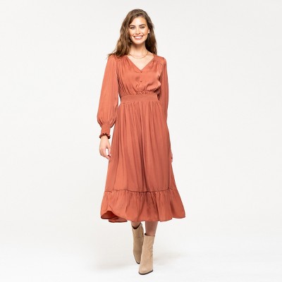 August Sky Women's Smocked Cinched Midi Dress