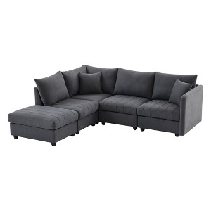 89'' L-Shaped Modular Sectional Sofa with Ottoman, Vertical Stripe Cushions, 5-Seat Comfy Couch for Living Room or Apartment - 1 of 4