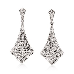 Ross-Simons 0.33 ct. t.w. Diamond Art Deco-Style Drop Earrings in Sterling Silver - 1 of 3