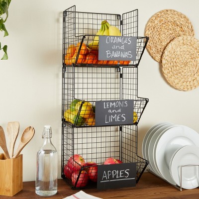 3 Tier Wire Hanging Basket Chrome Fruit Holder Vegetable Kitchen Storage US 