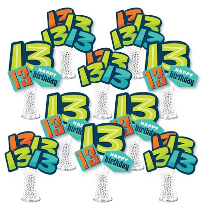 Big Dot of Happiness Boy 13th Birthday - Official Teenager Birthday Party Centerpiece Sticks - Showstopper Table Toppers - 35 Pieces