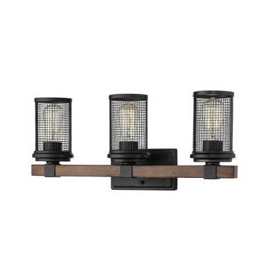 Millennium Lighting Mesa 3 - Light Vanity in  Matte Black/Wood Grain