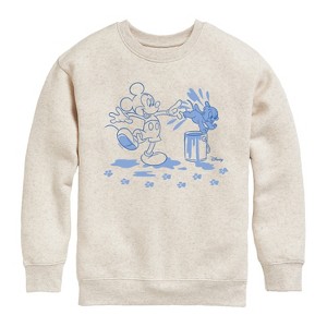 Boys' - Disney - Mickey Mouse & Puppy Paint Prints Graphic Long Sleeve Fleece Sweatshirt - 1 of 4