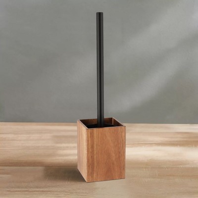 Evideco French Home Goods Acacia Square Toilet Brush and Holder Set Brown