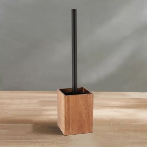 Evideco French Home Goods Acacia Square Toilet Brush and Holder Set Brown - 1 of 4