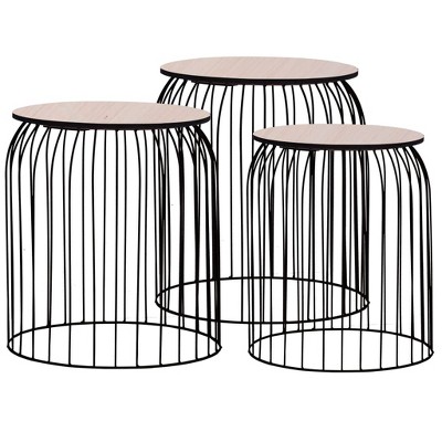Copper Frame Black Wood Round Nesting Coffee Tables Set