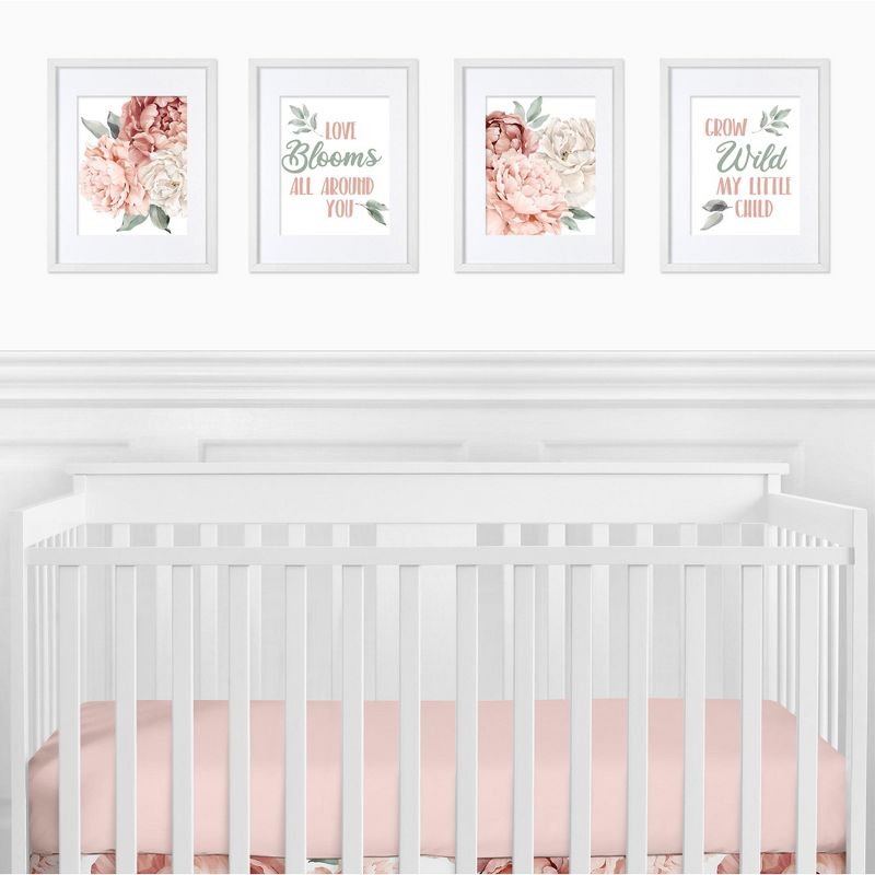 Sweet Jojo Designs Girl Unframed Wall Art Prints for Décor Peony Floral Garden Pink and Ivory 4pc, 3 of 6