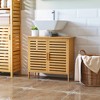 kleankin Bamboo Under Sink Cabinet with 2 Slatted Doors, Freestanding Bathroom Sink Cabinet Space Saver Bathroom Organizer, Natural - 3 of 4
