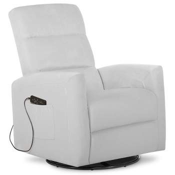 Evolur Upholstered Faux Leather Seating Reevo Swivel Massager Glider Chair, Misty Grey