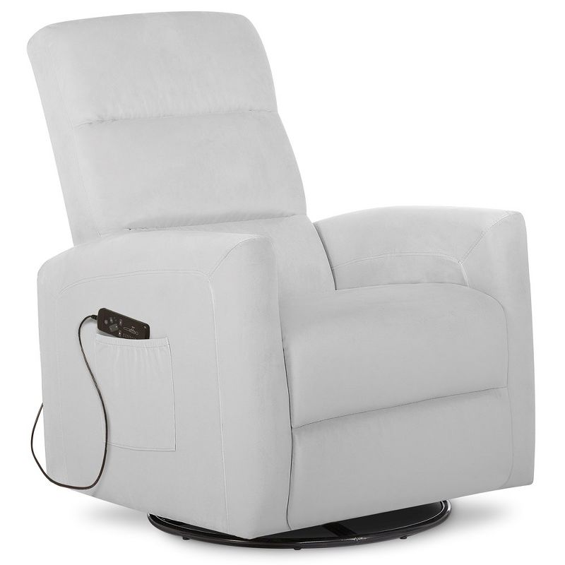 Evolur Upholstered Faux Leather Seating Reevo Swivel Massager Glider Chair, Misty Grey, 1 of 6