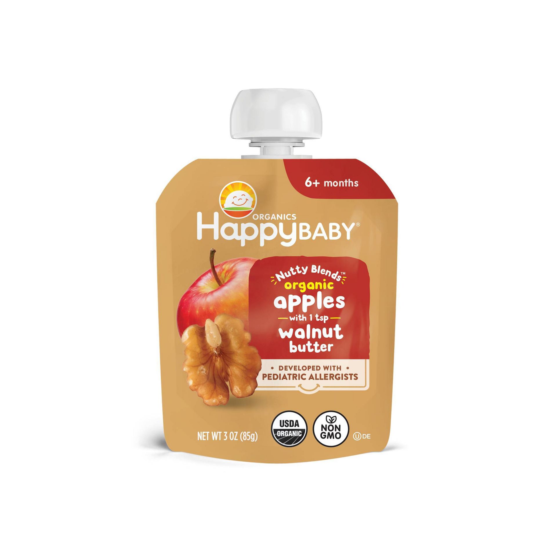 Happy Baby Nutty Blends Organic Apple & Walnut Butter Baby Food Pouch - 3oz