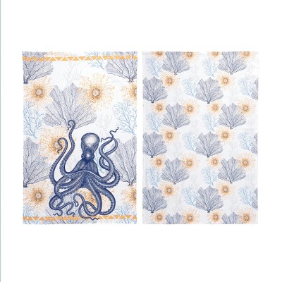 C&F Home Ochre Octopus Printed Flour Sack Kitchen Towel Set of 2