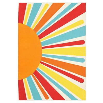 Washable Modern Colorful Rug Non Slip Low Pile Rug Soft Sun Accent Throw Floor Cover Foldable Indoor Carpet for Living Room Bedroom Playroom