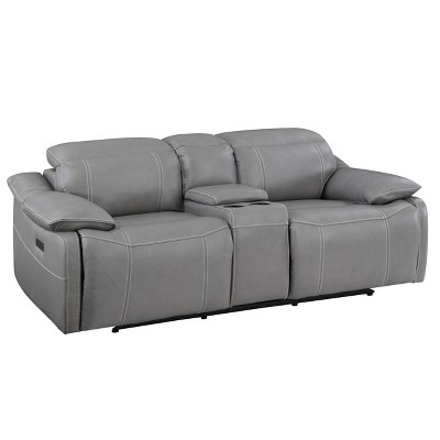 Alpine Leather Power Console Loveseat Smoke - Steve Silver Co.
