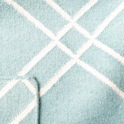 Light Blue and Ivory Geometric Wool Flat Weave Rug, 3' x 5'