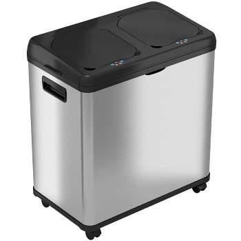 iTouchless Rolling Sensor Kitchen Trash Can & Recycle Bin with Wheels 16 Gallon Silver Stainless Steel