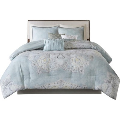 Gracie Mills Renaldo 7-Piece Reversible Cotton Sateen Comforter Set with Medallion Design