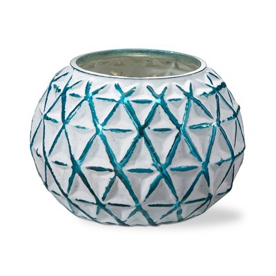tag Alina Coastal Turquoise White Tealight Candle Holder for Tabletop Mantel Wedding Decorations, 3.9 inch