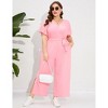 Women's Plus Size V Neck Ruffle Sleeve Belted Wide Leg Pants Summer Casual Long Jumpsuit Rompers - 2 of 4