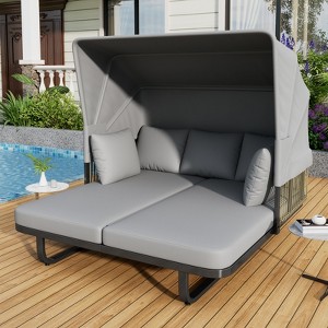 DSVIMOY Outdoor Patio Daybed, Rattan Daybed Outdoor Sunbed with Detachable Pillows for Patio, Backyard, Pool, Grey, 57"*59.5"*57.5" - 1 of 4