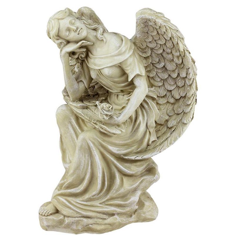 Northlight 12" Weathered Daydreaming Angel with Rose Outdoor Patio Garden Statue - Almond Brown, 2 of 3