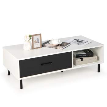 Tangkula Modern Coffee Table 2-Tier Accent Cocktail Table w/ Storage for Living Room