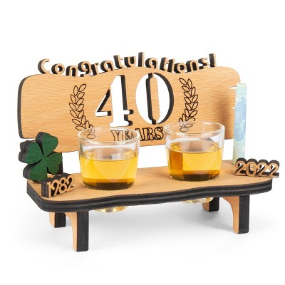 Brynnberg 40 Years Engraved Wooden Bench With Shot Glasses - 2 Glasses ...