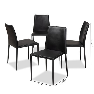 Set of 4 Black Faux Leather Parsons Dining Chairs with Metal Legs