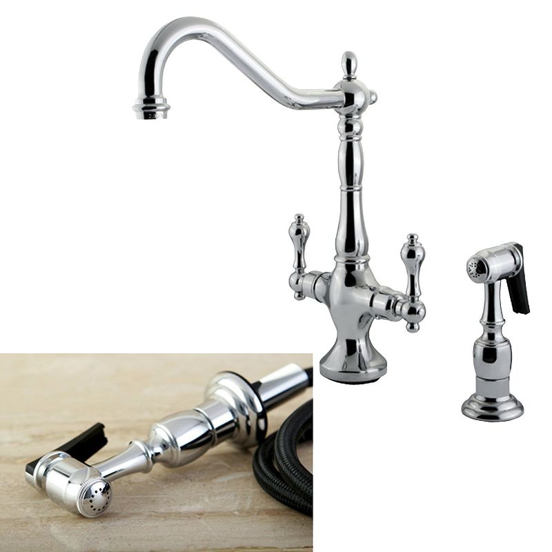 Heritage Chrome Kitchen Faucet with Solid Brass Side Sprayer - Kingston Brass, 3 of 5