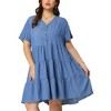 Agnes Orinda Women's Plus Size Tiered V Neck Short Sleeve Summer Casual Buttons Dresses - 2 of 4