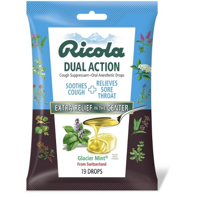 Ricola Dual Action Cough Suppressant & Oral Anesthetic Drops - Glacier Mint - 19ct