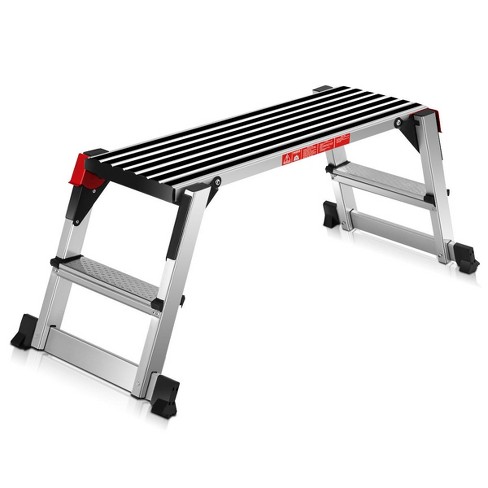 Costway 330lbs Aluminum Step Stool Folding Bench Work Platform Non-slip  Drywall Ladder