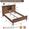 SinCiDo Farmhouse Full Size Bed Frame w/Storage Bookcase Headboard & Charging Station, Wood Platform Bed w/Wood Slat Support - 2 of 4