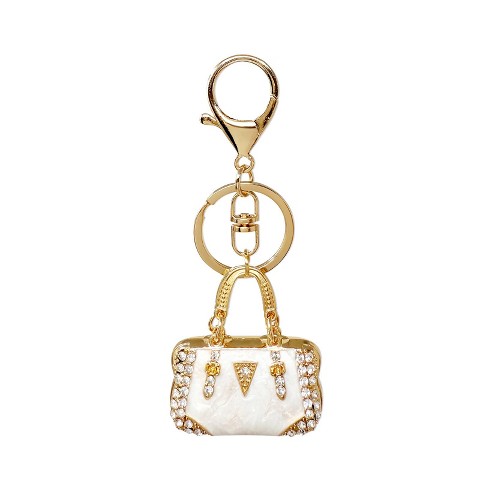 Wrapables Rhinestone Handbag Shaped Purse Charm Keychain, Mother's Day Gift White