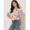 Allegra K Women's Floral Ruffle Mock Neck Puff Short Sleeves Chiffon Blouses - 2 of 4