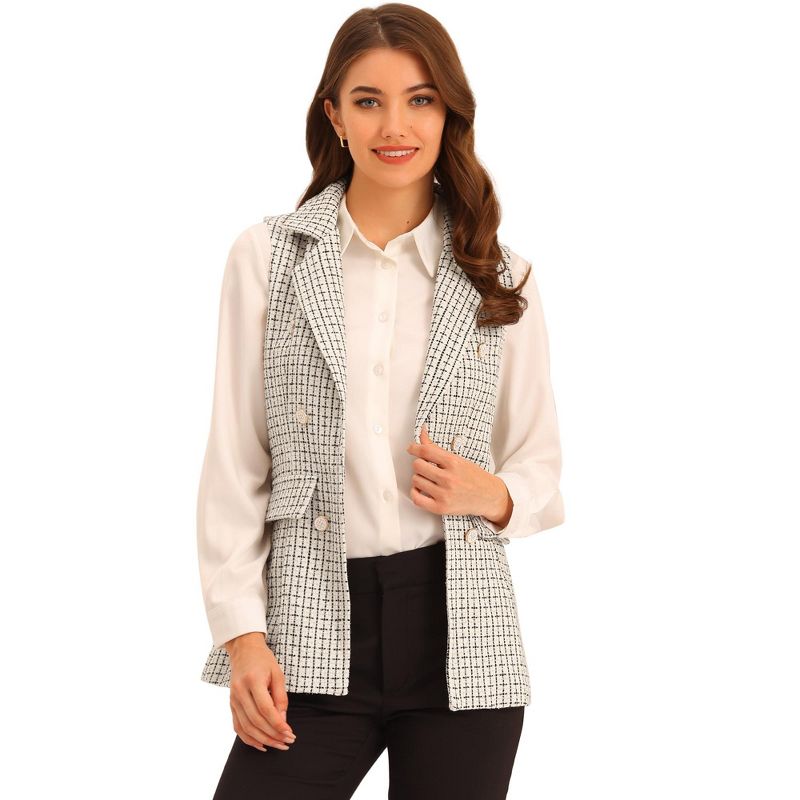 Allegra K Women's Vintage Tweed Open Front Plaid Sleeveless Office Blazer Vest, 1 of 7