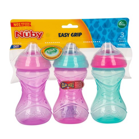 Nuby 3pk Clik-it Soft Spout Cup - Purple/pink/aqua - 10oz : Target