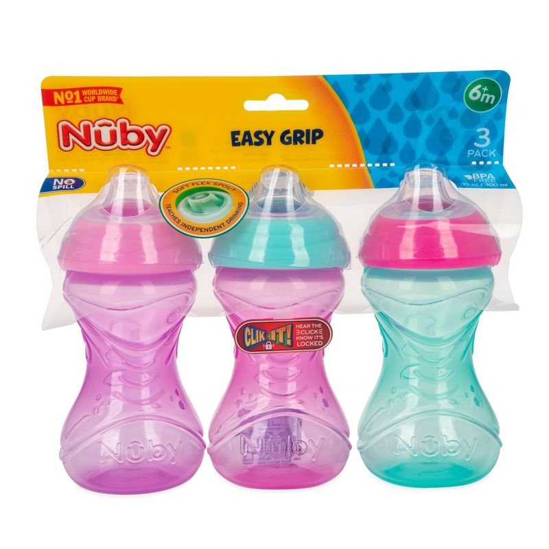 Nuby 3pk Clik-It Soft Spout Cup - Purple/Pink/Aqua - 10oz, 1 of 4
