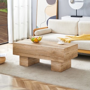 43.3" Modern Rectangular Coffee Table,Sturdy Wood Grain Marble Texture MDF Large Center Table for Living Room or Apartment-Baofuwish - 1 of 4