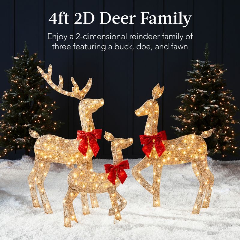 Best Choice Products 4ft 3-Piece Lighted 2D Christmas Deer Set Outdoor Yard Decoration w/ 175 LED Lights, Stakes, 3 of 9