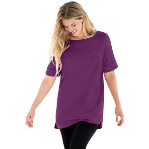 Woman Within Women's Plus Size Perfect Cuffed Elbow-Sleeve Boat-Neck Tee - 1 of 4