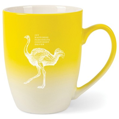 Elanze Designs 12 Ounce Ceramic Decorative Laser Engraved Giftable Novelty Tea Coffee Cup Mug Yellow and White Ostrich Joy Passionate Confident Driven