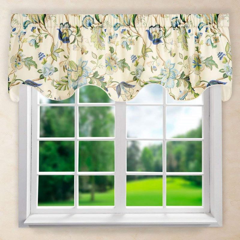 Ellis Curtain Brissac High Quality Room Darkening Natural Color Lined Scallop Window Valance - 70 x 17, Blue, 1 of 4