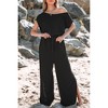 Amaryllis Women’s Off Shoulder Short Sleeve Jumpsuit Wide Leg Belted Waist Relaxed Fit One-Piece Minimalist Outfit - 2 of 4