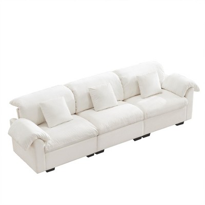 NicBex 119 Inch Velvet Storage Couch,3-Seater Deep Seat Sofa with Fluffy Armrest Pillows for Living Room,Small Space,Office,Apartment
