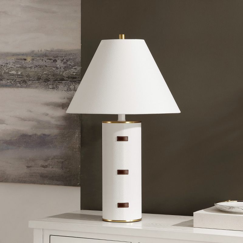 Flavie 26.5 Inch Metal/PU Leather Table Lamp - White/Brown/Brass Gold - Safavieh., 2 of 5