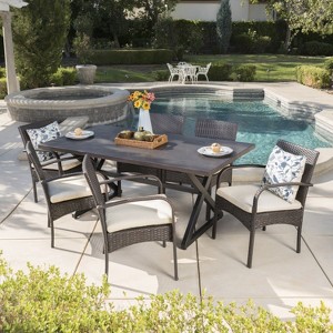 Christopher Knight Home Ashworth Outdoor Aluminum and Wicker 7 Piece Dining Set with Cushion - 1 of 4