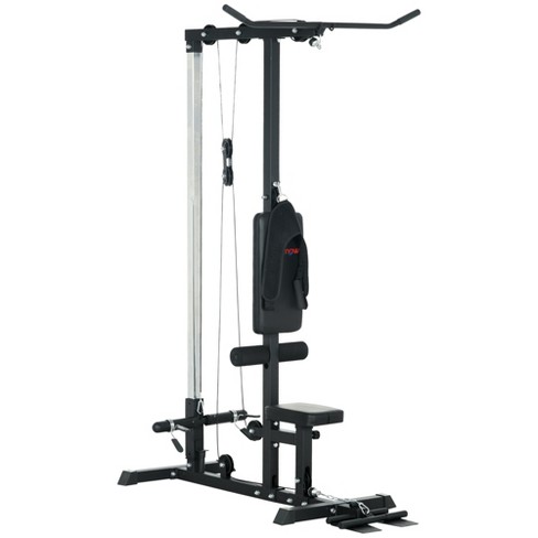 Soozier Cable Machine Lat Pull Down Machines, High and Low Row Pulley  System with Adjustable Seat and Flip-Up Footplate, Home Gym, Black