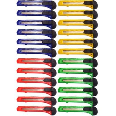 MotoProducts 24 Bulk 6" Box Cutters Assorted Colors with Snap-Off Blades and Safety Locks